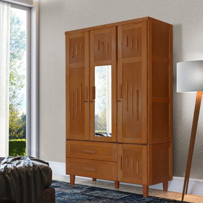 Guarda Roupa Em Madeira Maciça 3 Portas 1 Porta Com Espelho Imperatriz Castanho 