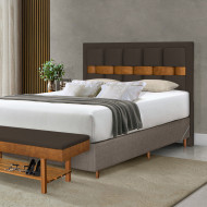 Cabeceira Cama Box Casal Tamanho 1,40 Estofada Arezzo Framer Veludo Pavia Marrom e Listra Caramelo(100)