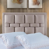 Cabeceira Casal Estofada Cama Box 1,40 Veludo Bege Pavia Com Frame Arezzo
