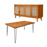 Conjunto Sala De Jantar Mesa Industrial Lanna Com Buffet Aparador Deltan Madeira Maciça