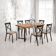 Conjunto Sala de Jantar Industrial Michigan 1,60 Tampo Castanho com 6 Cadeiras Karen Assento Bege