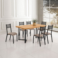 Conjunto Sala de Jantar Industrial Michigan 1,60 Tampo Imbuia com 6 Cadeiras Jasmin Assento Bege