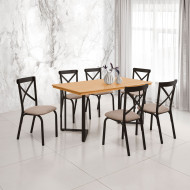 Conjunto Sala de Jantar Industrial Michigan 1,60 Tampo Imbuia com 6 Cadeiras Karen Assento Bege