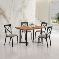 Conjunto Sala de Jantar Industrial Michigan 1,20 Tampo Castanho com 4 Cadeiras Karen Assento Bege