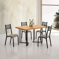 Conjunto Sala de Jantar Industrial Michigan 1,20 Tampo Imbuia com 4 Cadeiras Jasmin Assento Bege