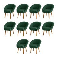 Kit 10 Poltronas Decorativas Giovana Pés Palito Veludo Verde