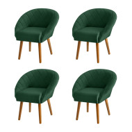 Kit 4 Poltronas Decorativas Giovana Pés Palito Veludo Verde