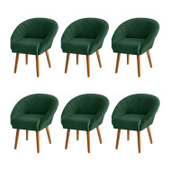 Kit 6 Poltronas Decorativas Giovana Pés Palito Veludo Verde