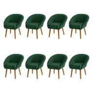 Kit 8 Poltronas Decorativas Giovana Pés Palito Veludo Verde