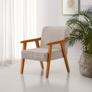 Poltrona Decorativa Paola Base em Madeira Veludo Bege(100)