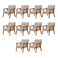 Kit 10 Poltronas Decorativas Paola Base em Madeira Veludo Bege