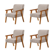 Kit 4 Poltronas Decorativas Paola Base em Madeira Veludo Bege