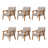 Kit 6 Poltronas Decorativas Paola Base em Madeira Veludo Bege