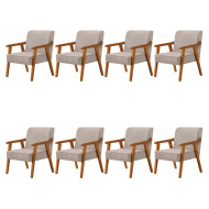 Kit 8 Poltronas Decorativas Paola Base em Madeira Veludo Bege