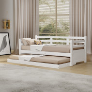 Sofá Cama Em Madeira + 2 Colchões Enjoy Rustico - Branco