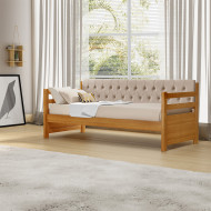 Sofá Cama Solteiro Verona Mona Imbuia Estofado Capitonê Veludo Bege Acompanha 1 Colchão(100)