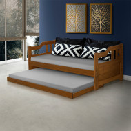 SOFA CAMA SOLTEIRO DE MADEIRA COM CAMA AUXILIAR ATRAENTE CASTANHO