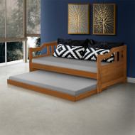 SOFA CAMA SOLTEIRO DE MADEIRA COM CAMA AUXILIAR ATRAENTE - IMBUIA