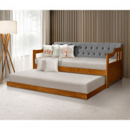 Sofá Cama Dublin Estofado Capitonê Veludo Cinza Madeira Com Cama Auxiliar - Castanho