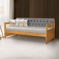 Sofá Cama Dublin Mona Estofado Capitonê Veludo Cinza Madeira - Imbuia