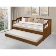 Sofá Cama Solteiro Vintage Com Cama Auxiliar Madeira + 2 Colchões - Castanho(100)