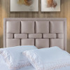 Cabeceira Casal Estofada Cama Box 1,40 Veludo Bege Pavia Com Frame Arezzo - 1