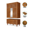 Guarda Roupa Em Madeira Maciça 3 Portas 1 Porta Com Espelho Imperatriz Castanho  - 2