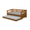 SOFA CAMA SOLTEIRO DE MADEIRA COM CAMA AUXILIAR ATRAENTE CASTANHO