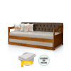 Bicama Dublin Estofado Capitonê Veludo Marrom Madeira Com Cama Auxiliar 2 Colchões - Castanho - 3